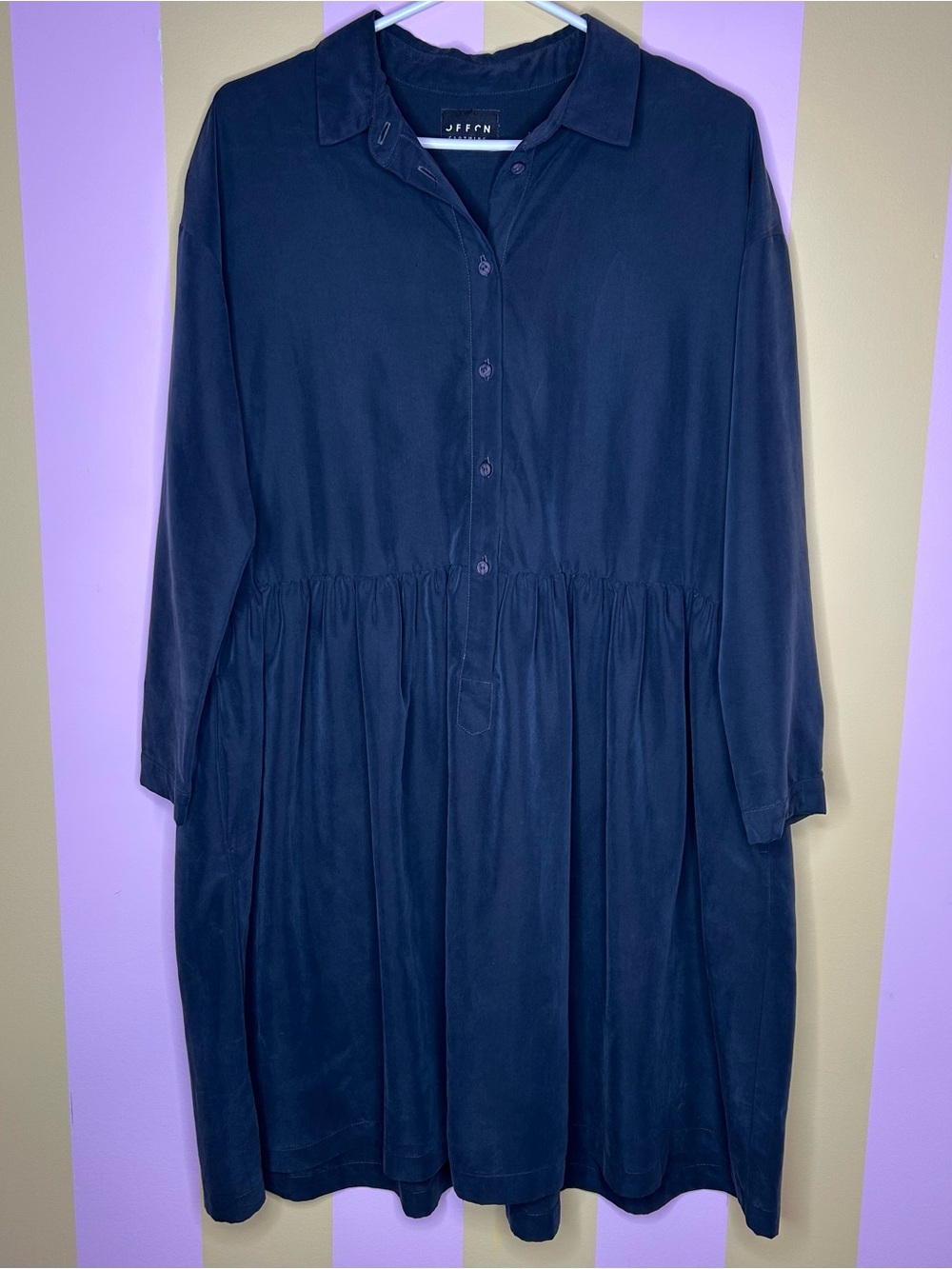 Effortless Navy Long Sleeve Shirt Dress by OFFON